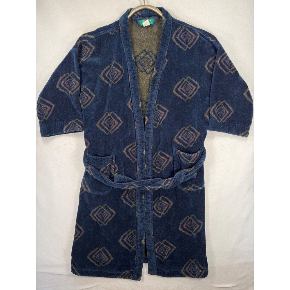 Colours Alexander Julian Mens Navy Blue Cotton Terry Cloth Robe Geometric